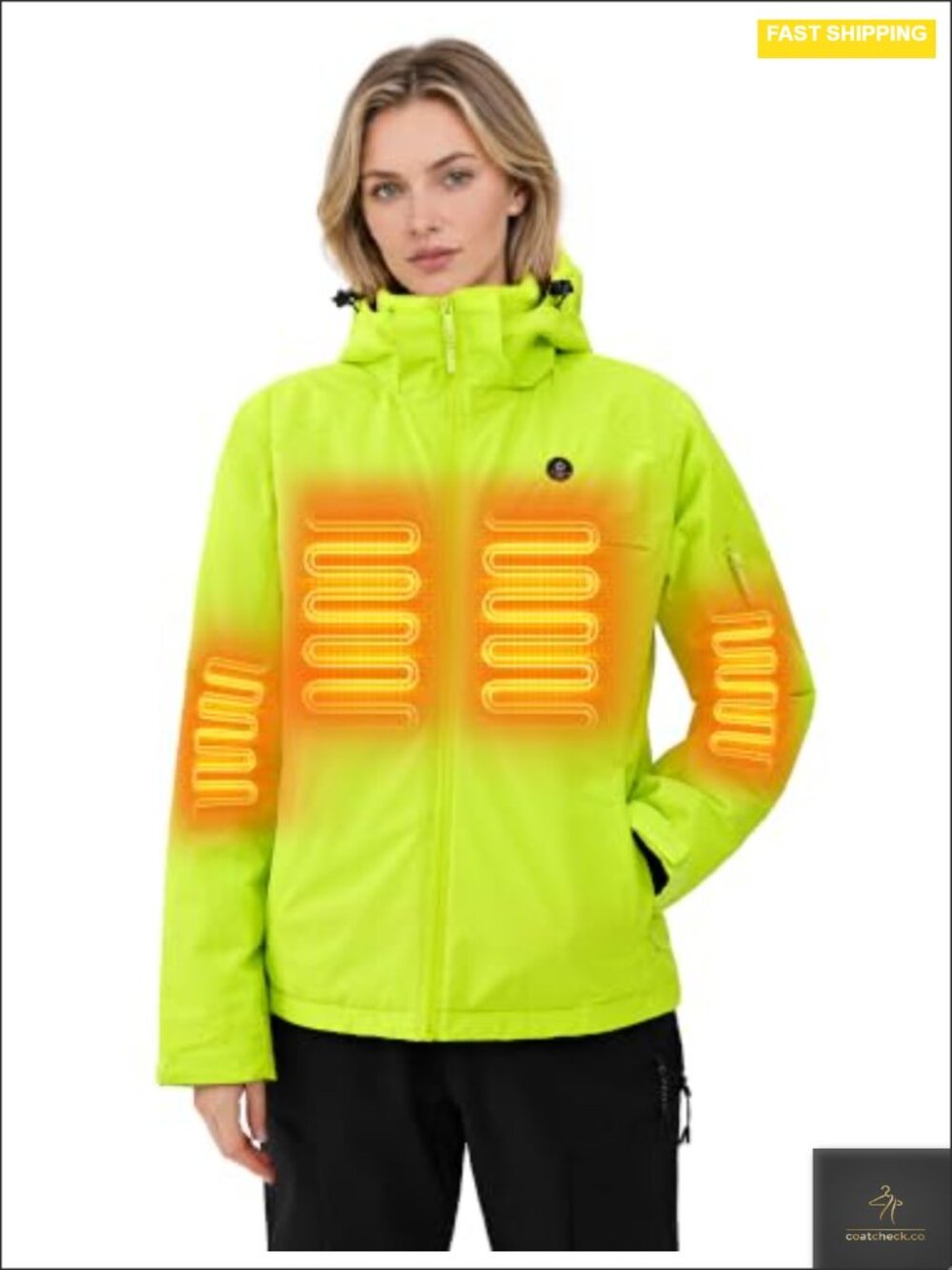 Heated Ski Jacket Women Winter Coat with Battery Pack 5 Heating Areas Water